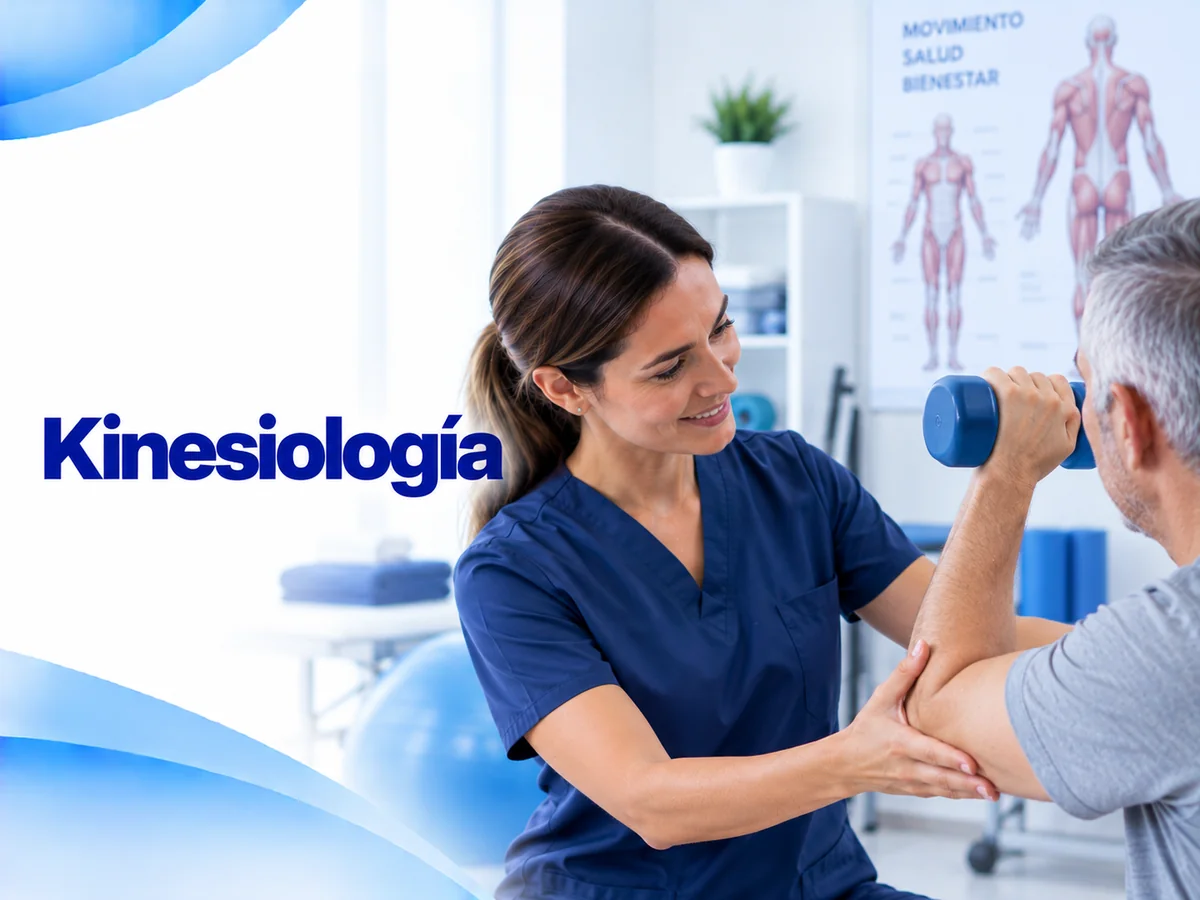 Ilustración de sesión de kinesiología con una profesional trabajando el brazo de un paciente